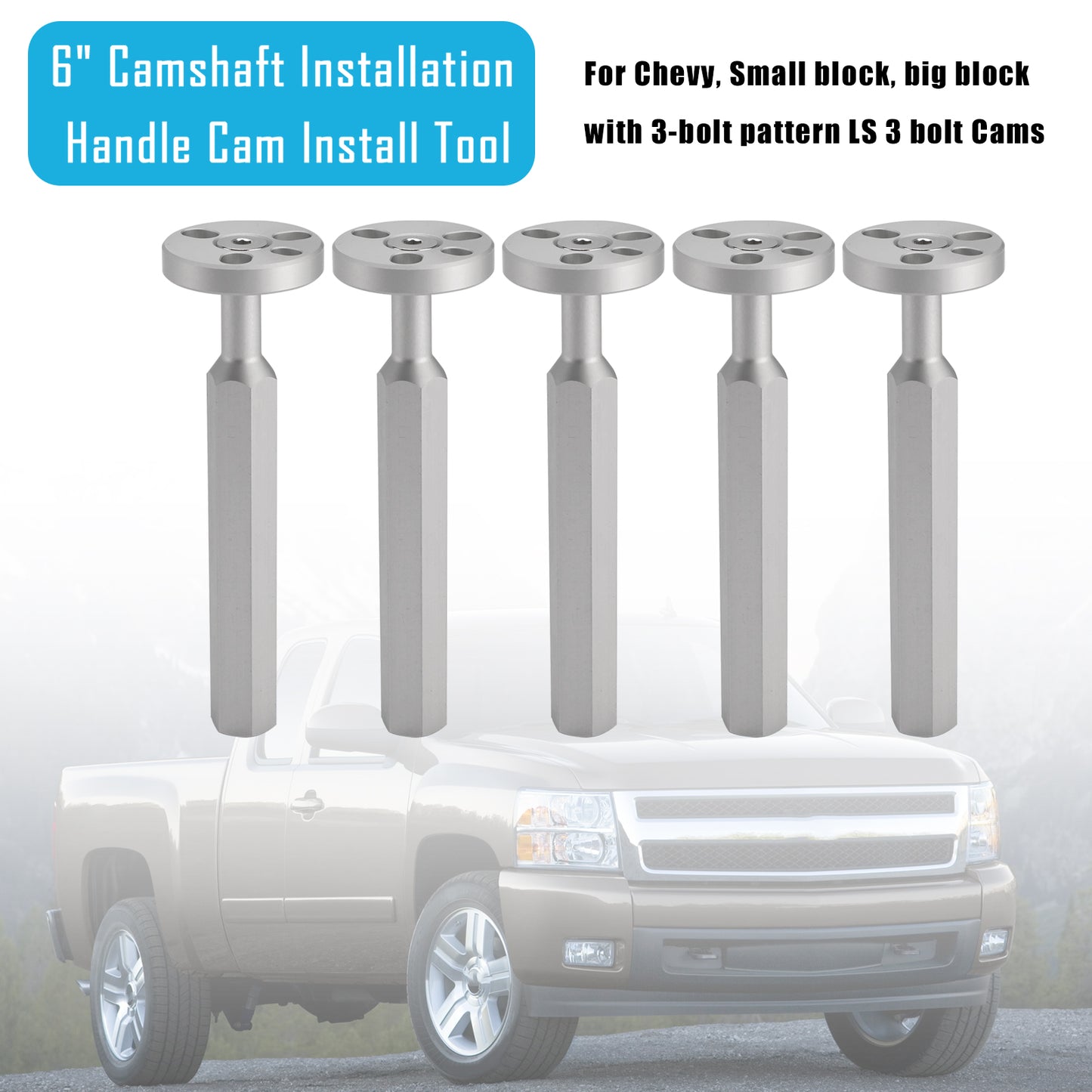 small block Chevy, big block Chevy & LS series engines with 3-bolt pattern 551 5x 6" Camshaft Installation Handle Cam Install Tool