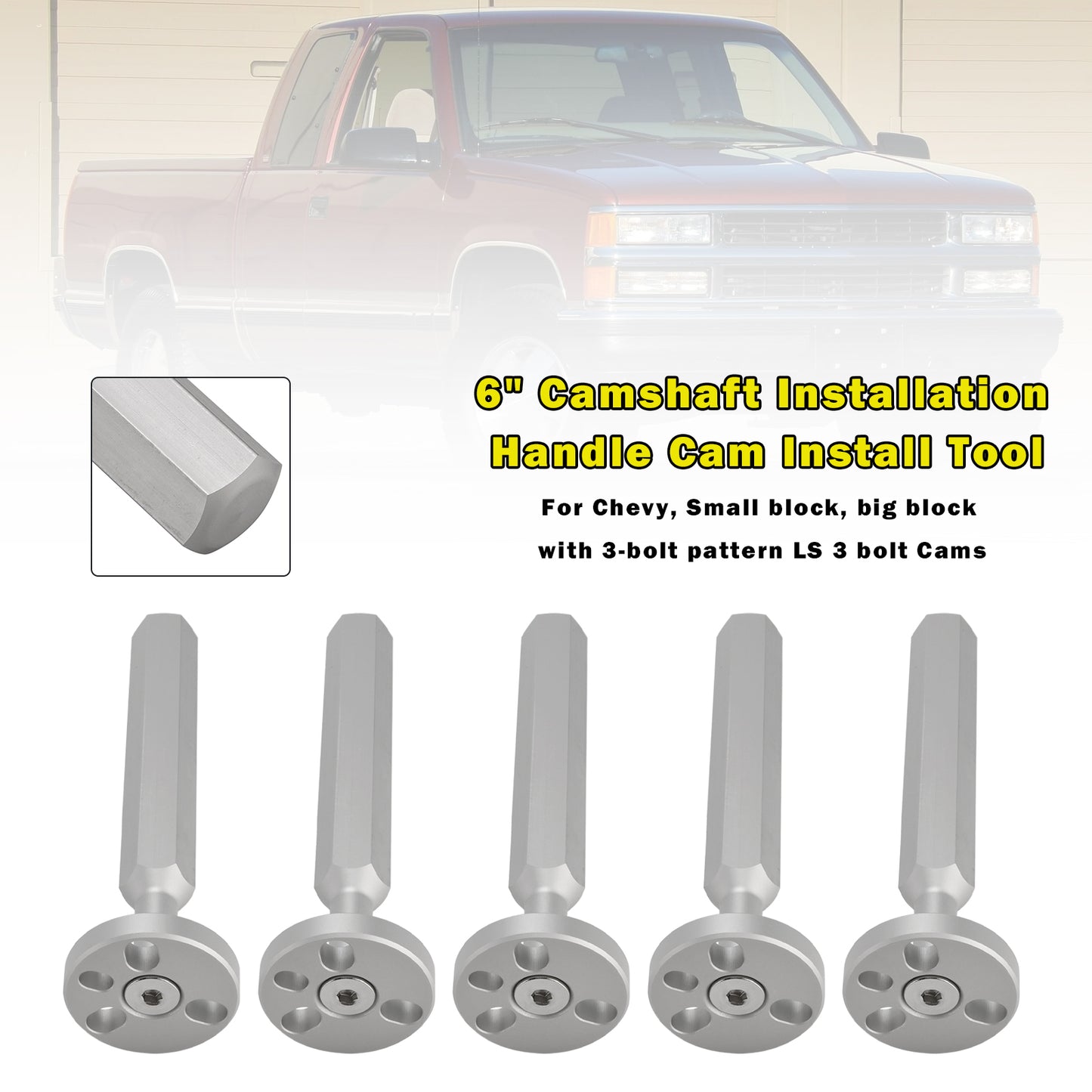 small block Chevy, big block Chevy & LS series engines with 3-bolt pattern 551 5x 6" Camshaft Installation Handle Cam Install Tool