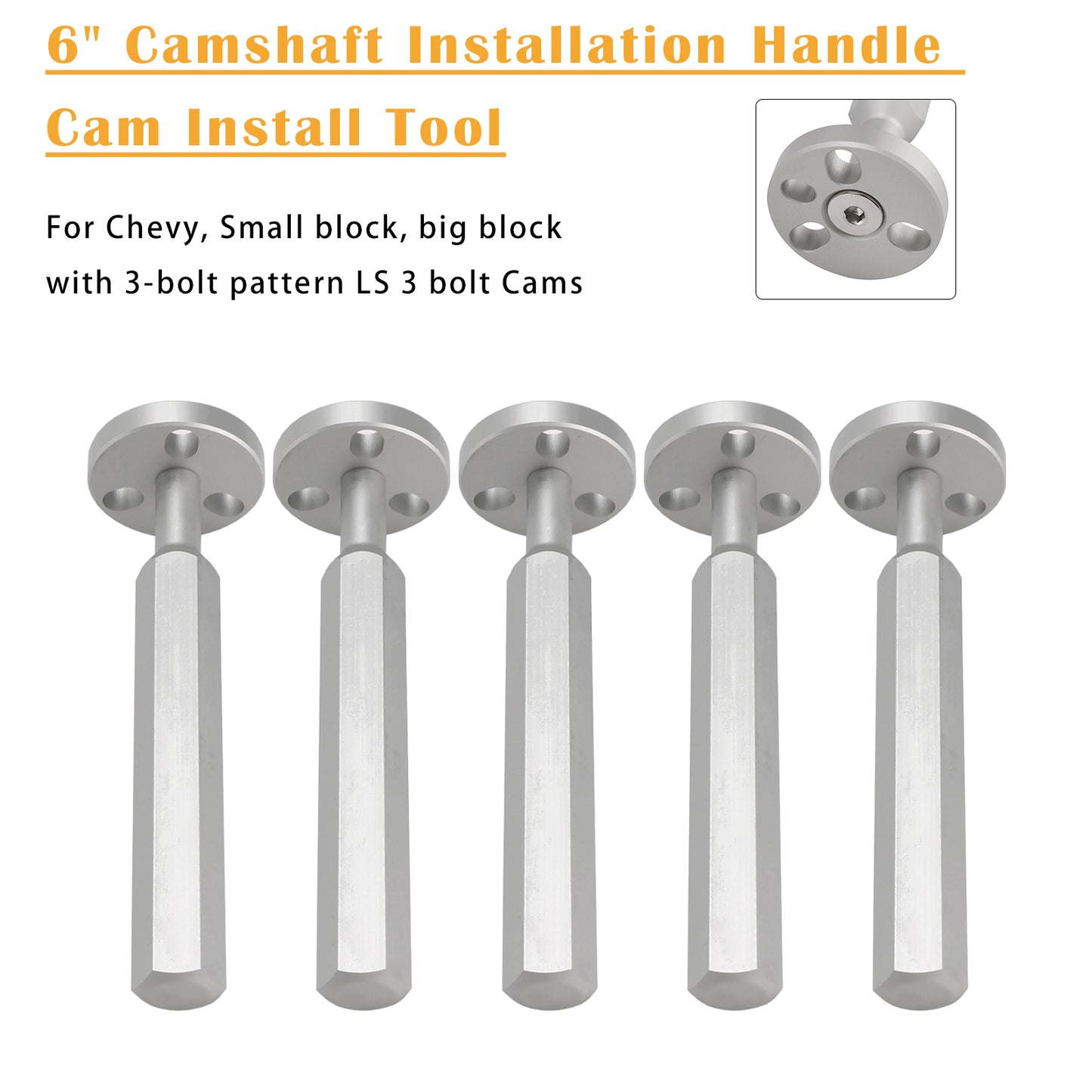 small block Chevy, big block Chevy & LS series engines with 3-bolt pattern 551 5x 6" Camshaft Installation Handle Cam Install Tool