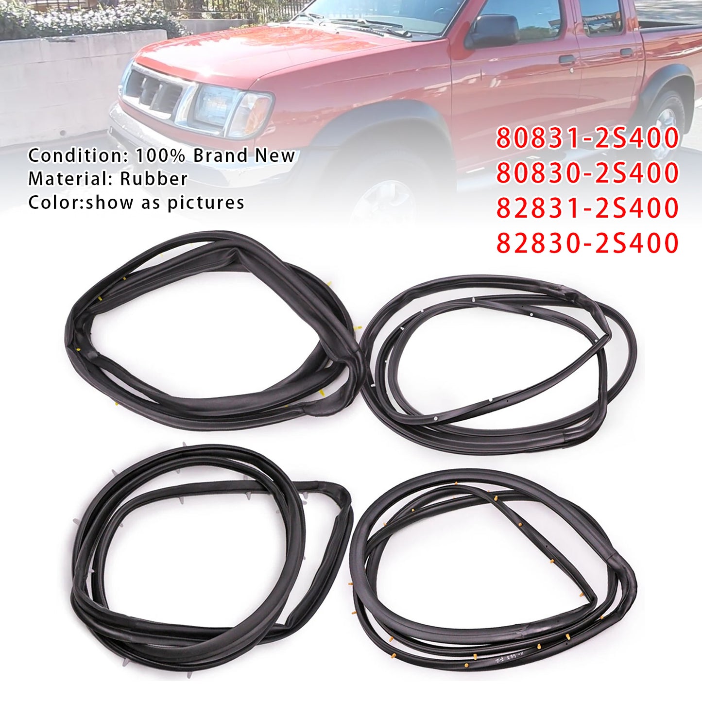 1998-2005 Nissan D22 Frontier 4PCS Front Rear Door Rubber Seal Weatherstrip