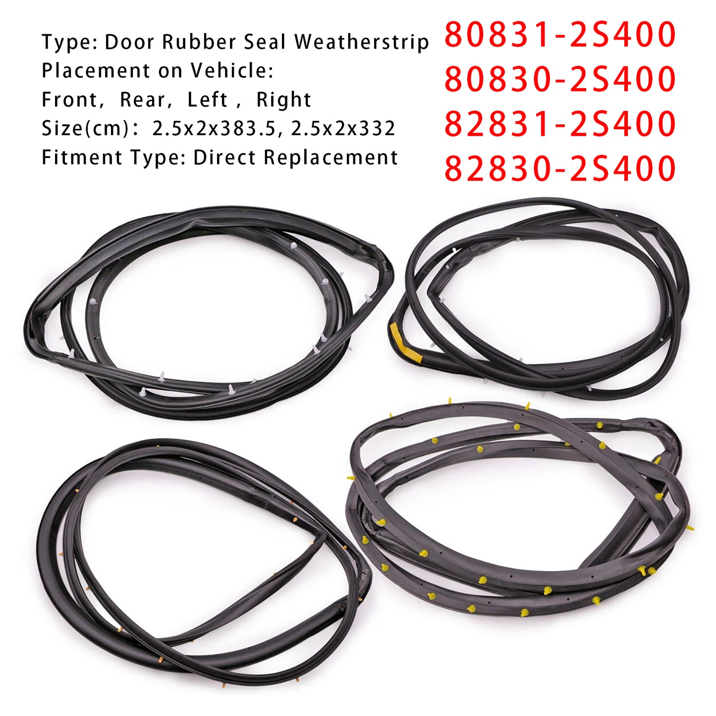 1998-2005 Nissan D22 Frontier 4PCS Front Rear Door Rubber Seal Weatherstrip