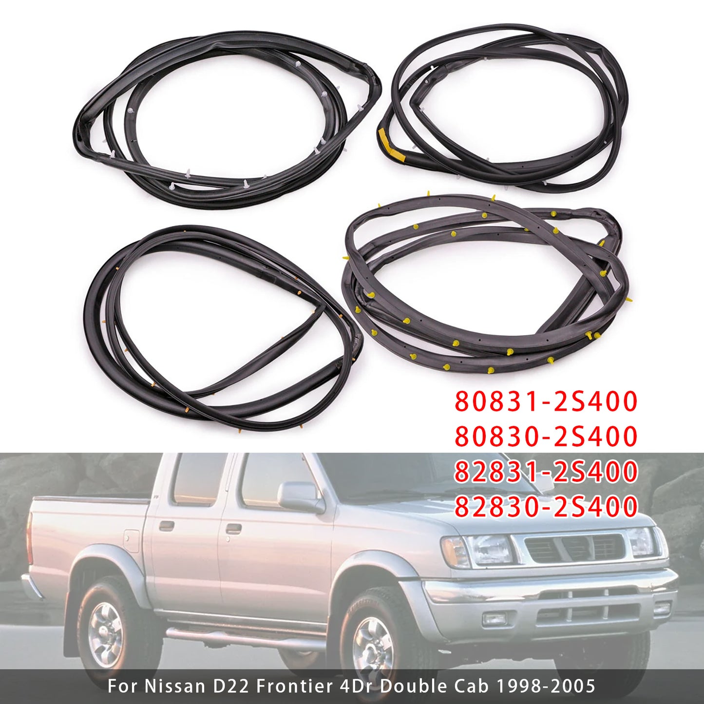 1998-2005 Nissan D22 Frontier 4PCS Front Rear Door Rubber Seal Weatherstrip