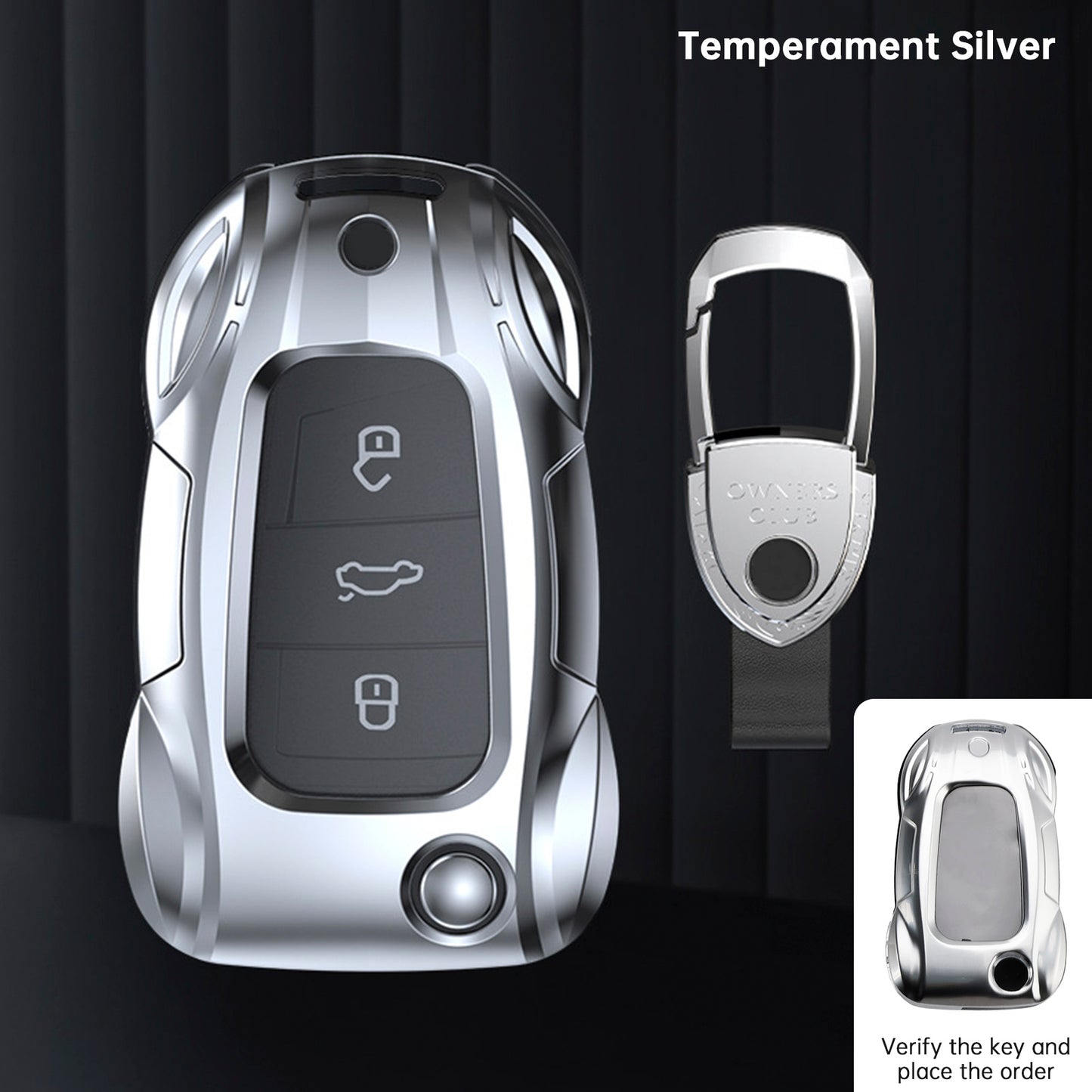 Leather Alloy Zinc Car Key Silvery Case Cover For VW Polo Skoda