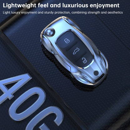 Leather Alloy Zinc Car Key Silvery Case Cover For VW Polo Skoda
