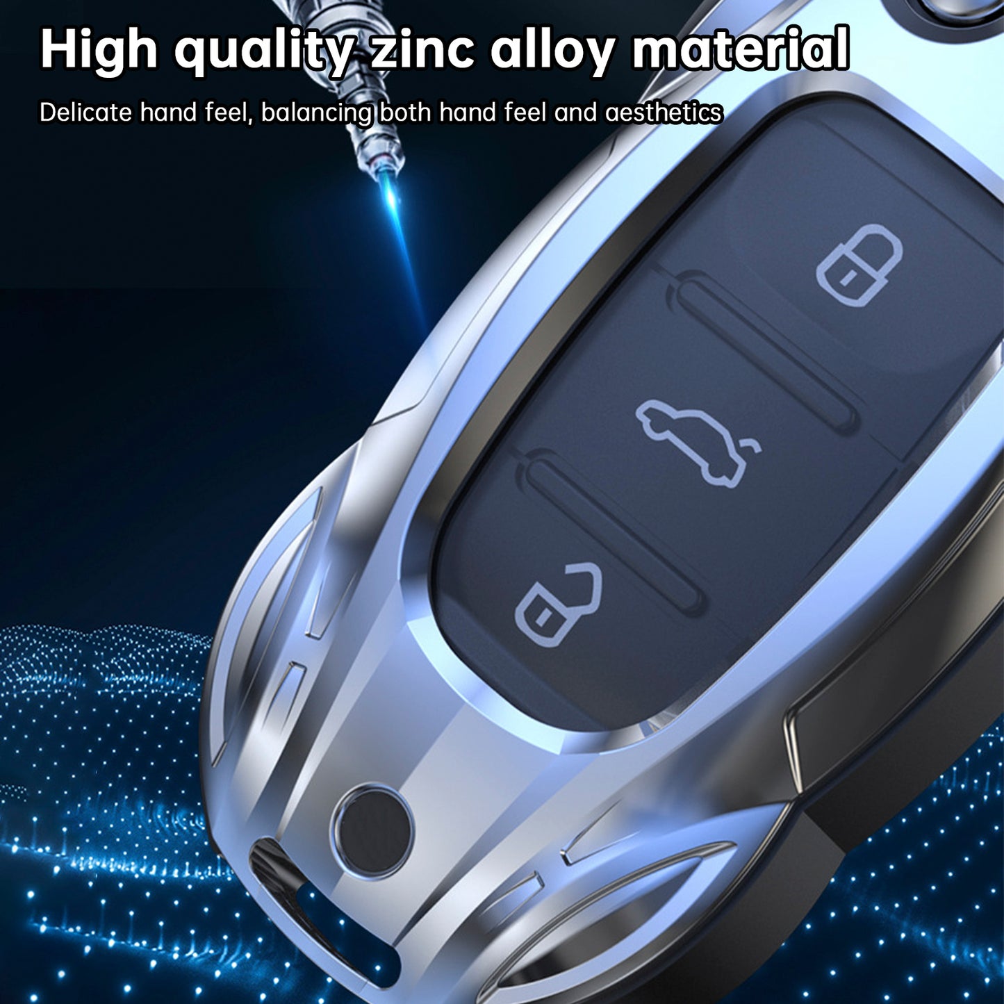 Leather Alloy Zinc Car Key Silvery Case Cover For VW Polo Skoda