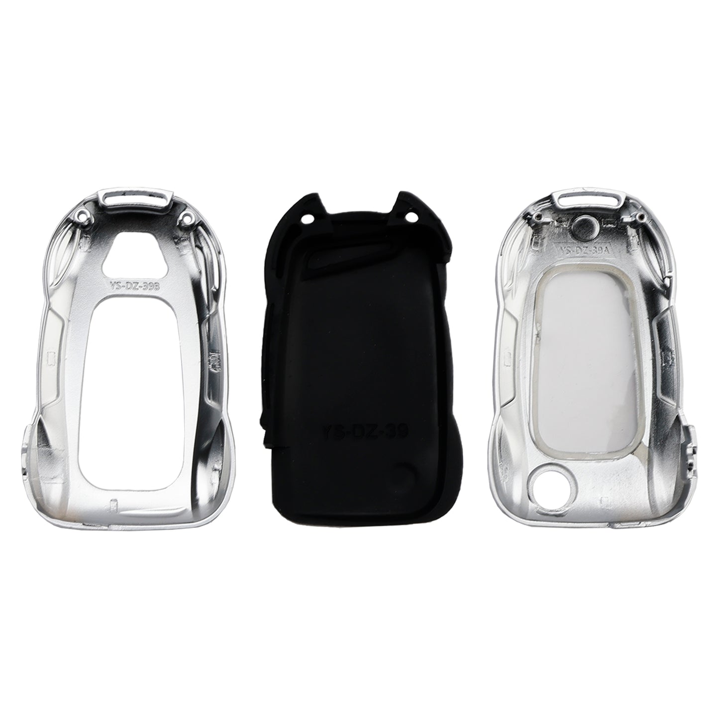 Leather Alloy Zinc Car Key Silvery Case Cover For VW Polo Skoda
