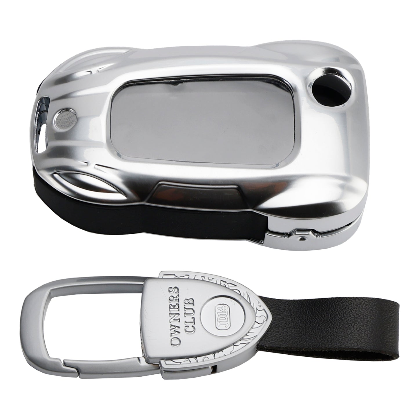 Leather Alloy Zinc Car Key Silvery Case Cover For VW Polo Skoda