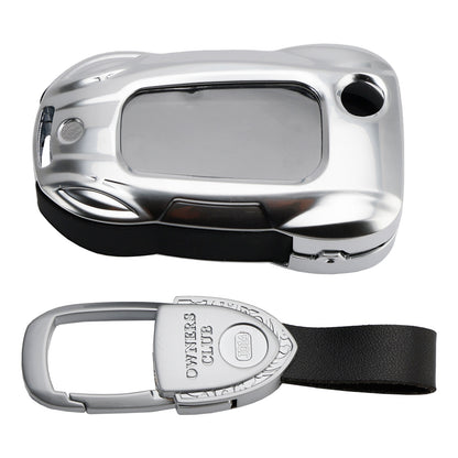 Leather Alloy Zinc Car Key Silvery Case Cover For VW Polo Skoda