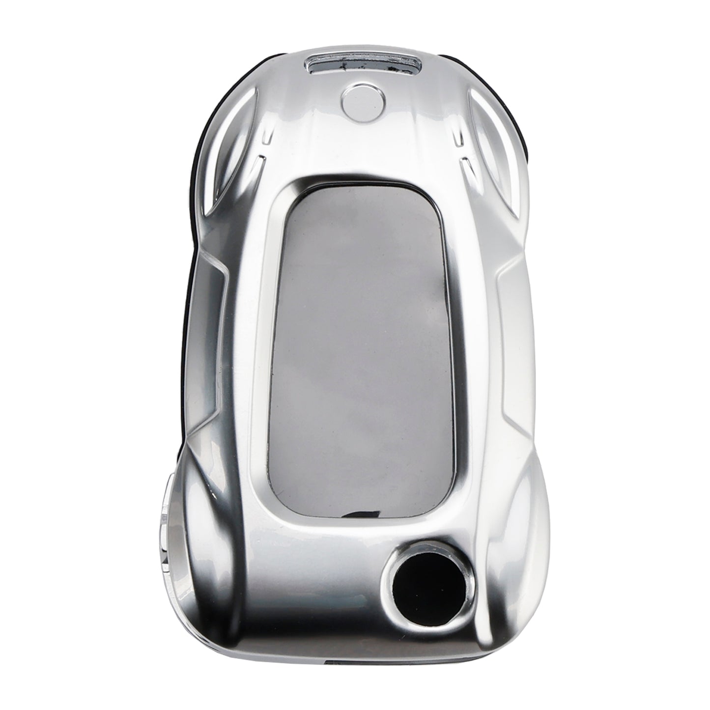 Leather Alloy Zinc Car Key Silvery Case Cover For VW Polo Skoda