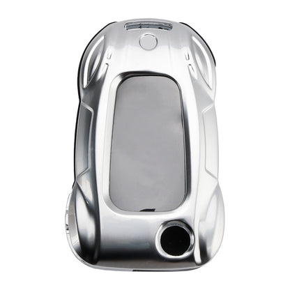 Leather Alloy Zinc Car Key Silvery Case Cover For VW Polo Skoda