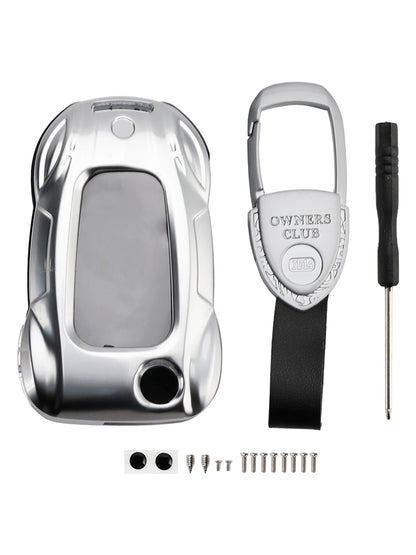Leather Alloy Zinc Car Key Silvery Case Cover For VW Polo Skoda
