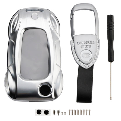 Leather Alloy Zinc Car Key Silvery Case Cover For VW Polo Skoda