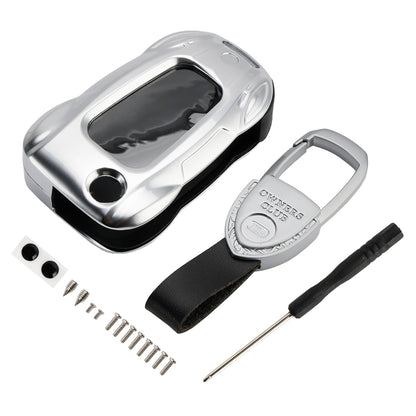 Leather Alloy Zinc Car Key Silvery Case Cover For VW Polo Skoda