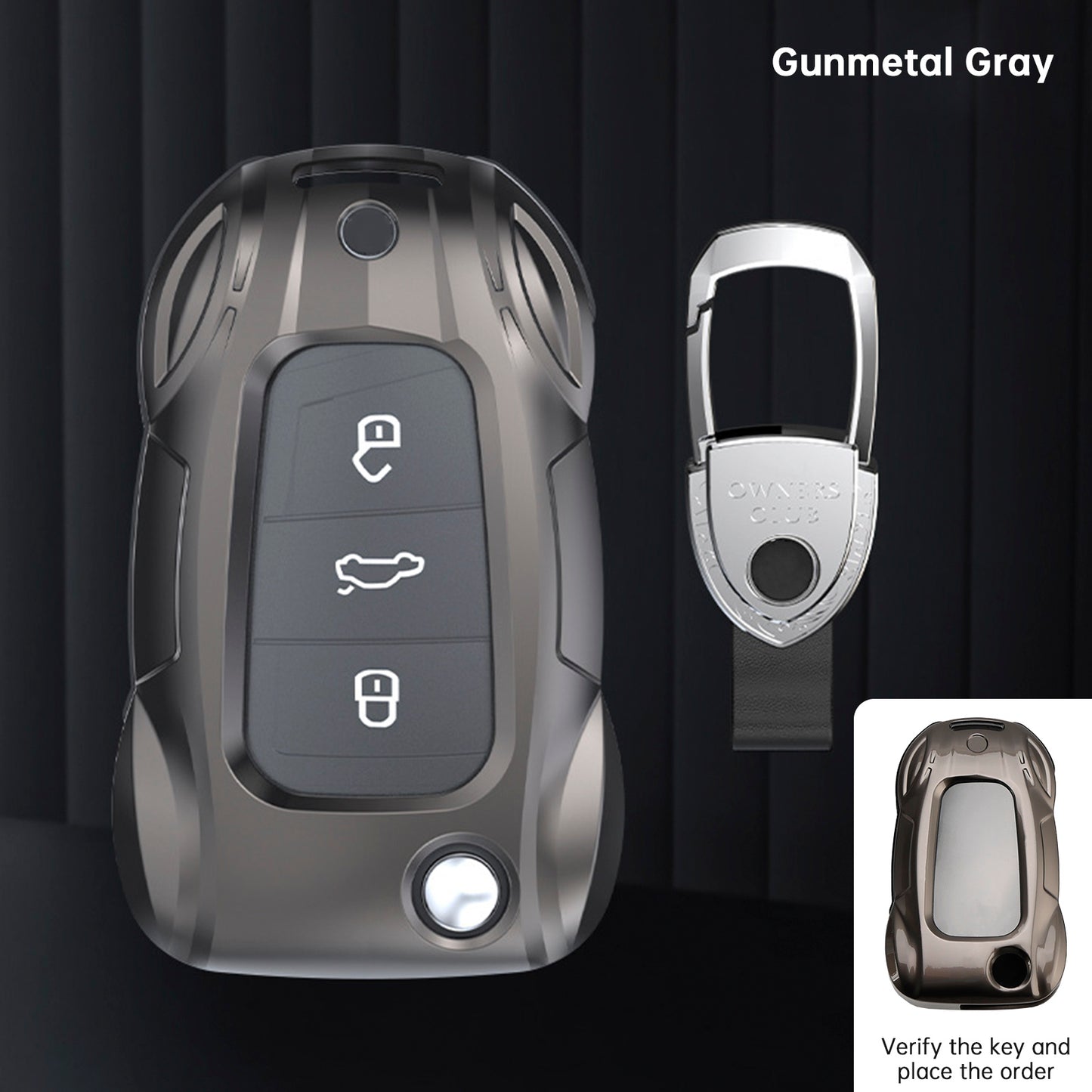 VW Polo Skoda Leather Alloy Zinc Car Key Gray Case Cover