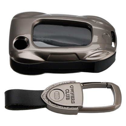 VW Polo Skoda Leather Alloy Zinc Car Key Gray Case Cover