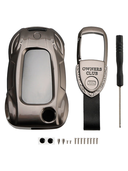VW Polo Skoda Leather Alloy Zinc Car Key Gray Case Cover