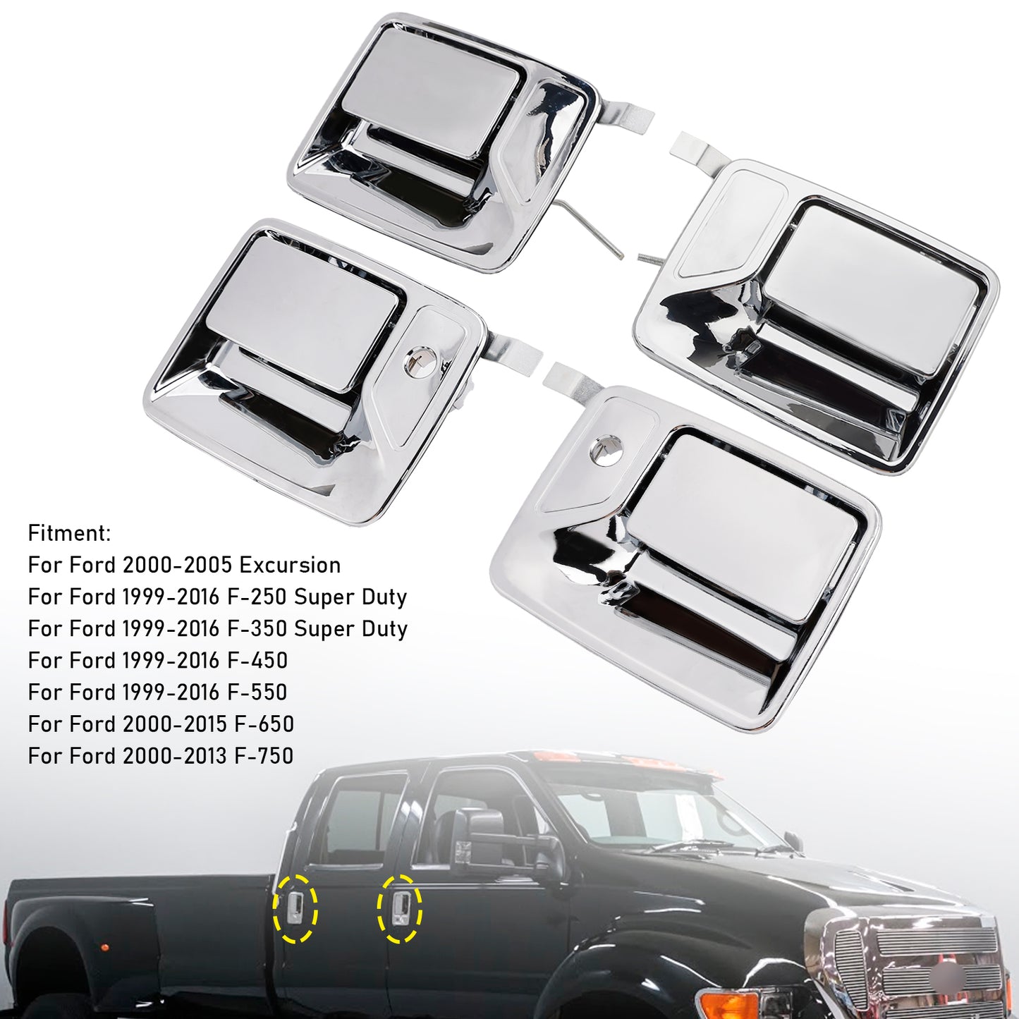 2000-2013 Ford F-750 7C3Z2522406AA 4Pcs Chrome Exterior Door Handle Set