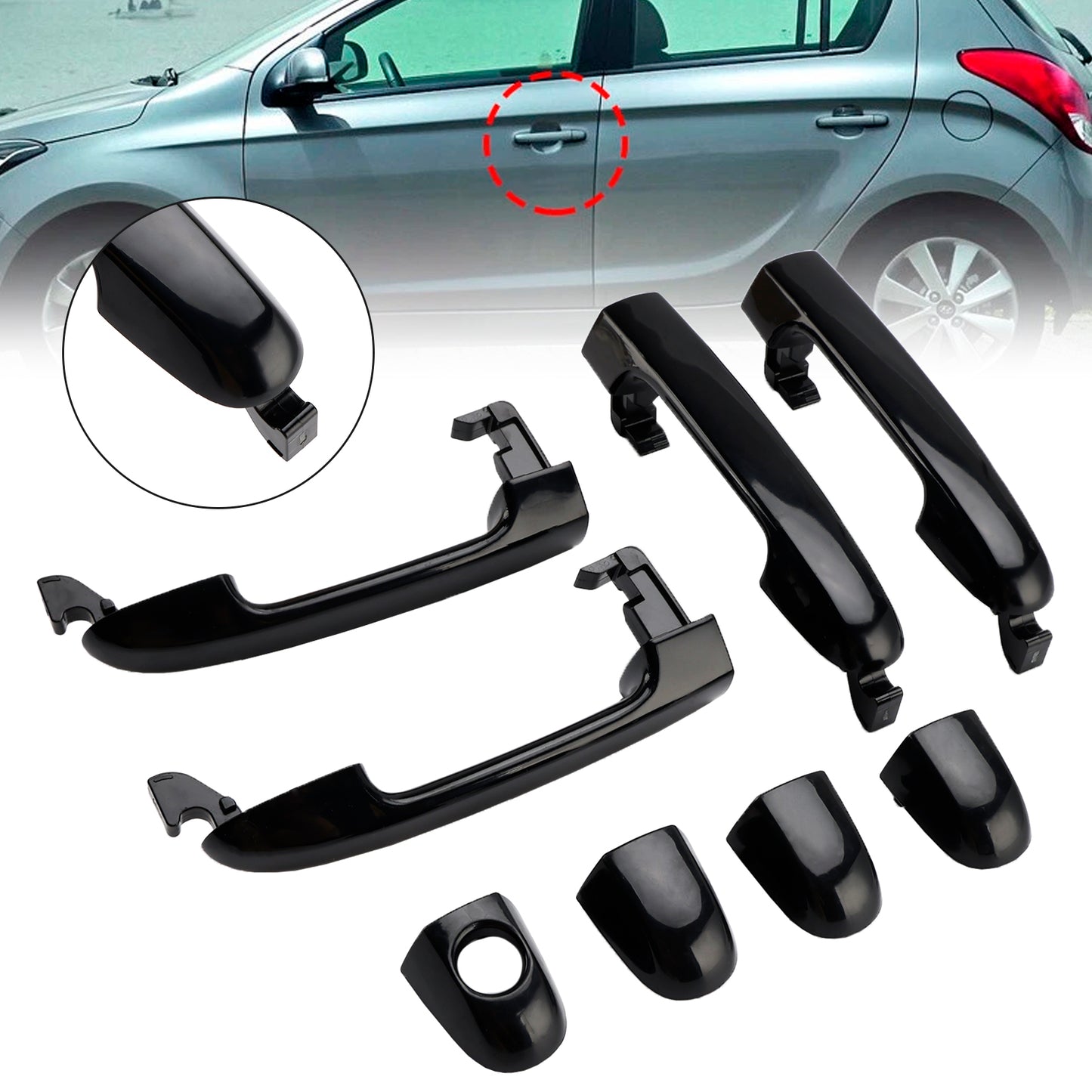 2009.04~2012.06 Hyundai i20 5 Door Hatch PB Series 1 82651-1J000 4Pcs Front/Rear Left Right Outer Door Handle