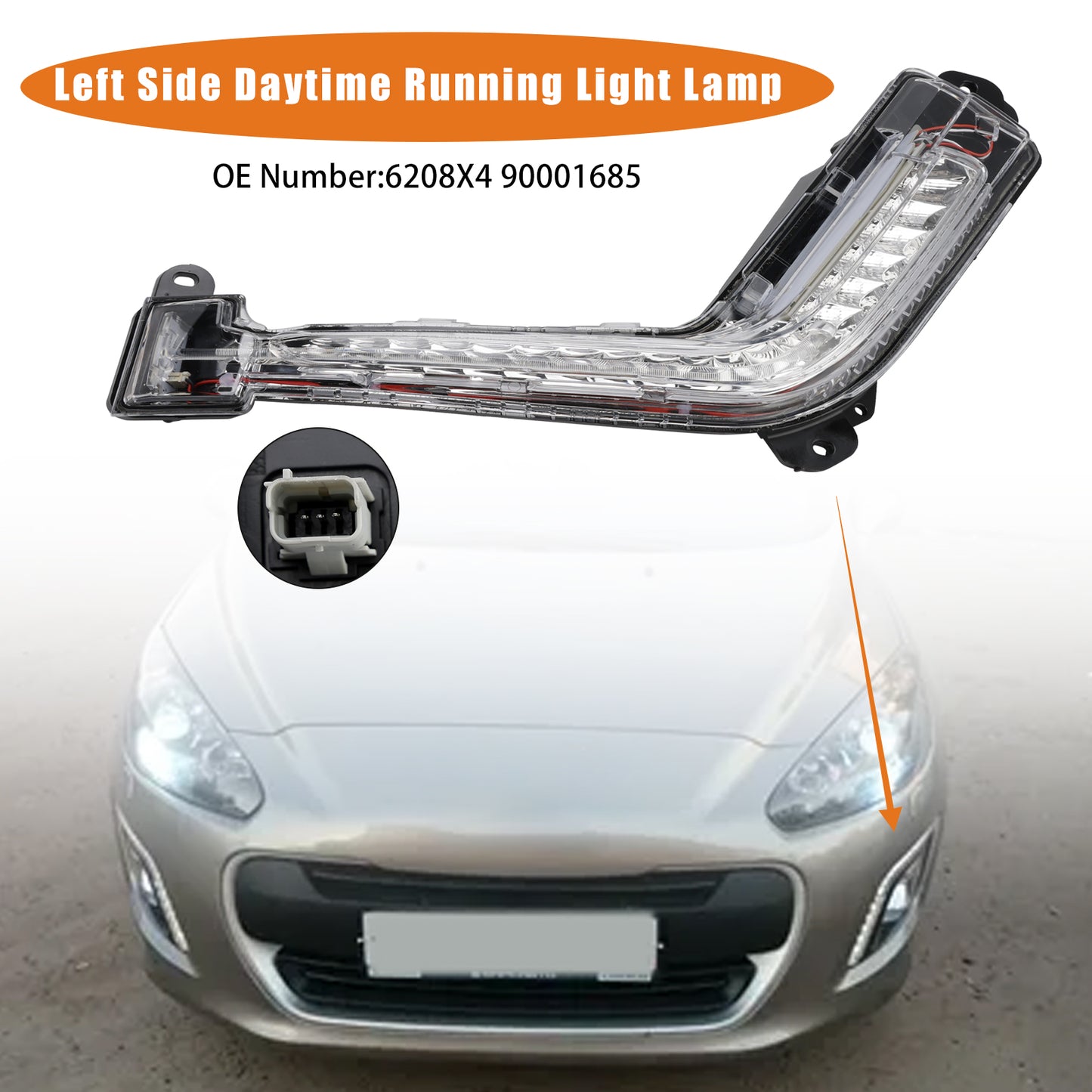 06.2011-04.2014 Peugeot 308 Mk1 Hatch 6208X4 90001685 Left Side Daytime Running Light Lamp