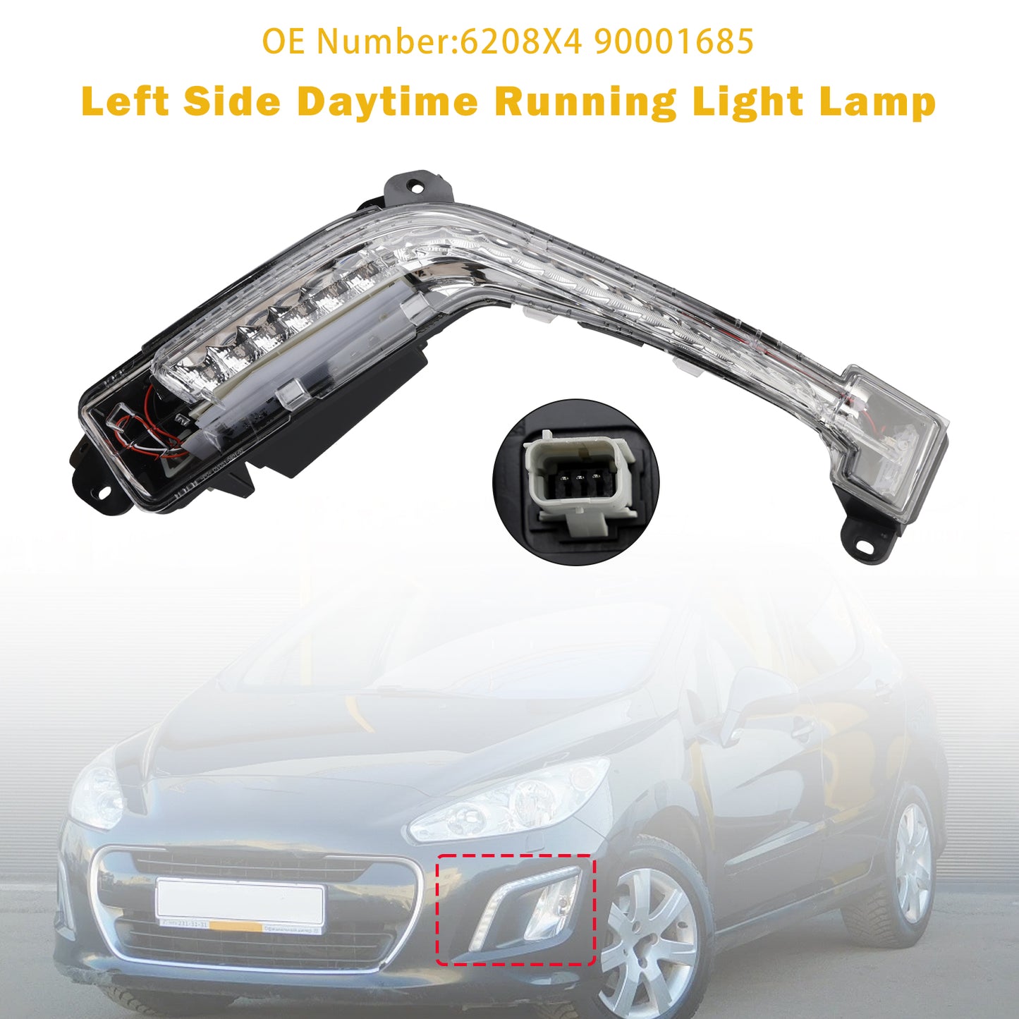 06.2011-04.2014 Peugeot 308 Mk1 Hatch 6208X4 90001685 Left Side Daytime Running Light Lamp