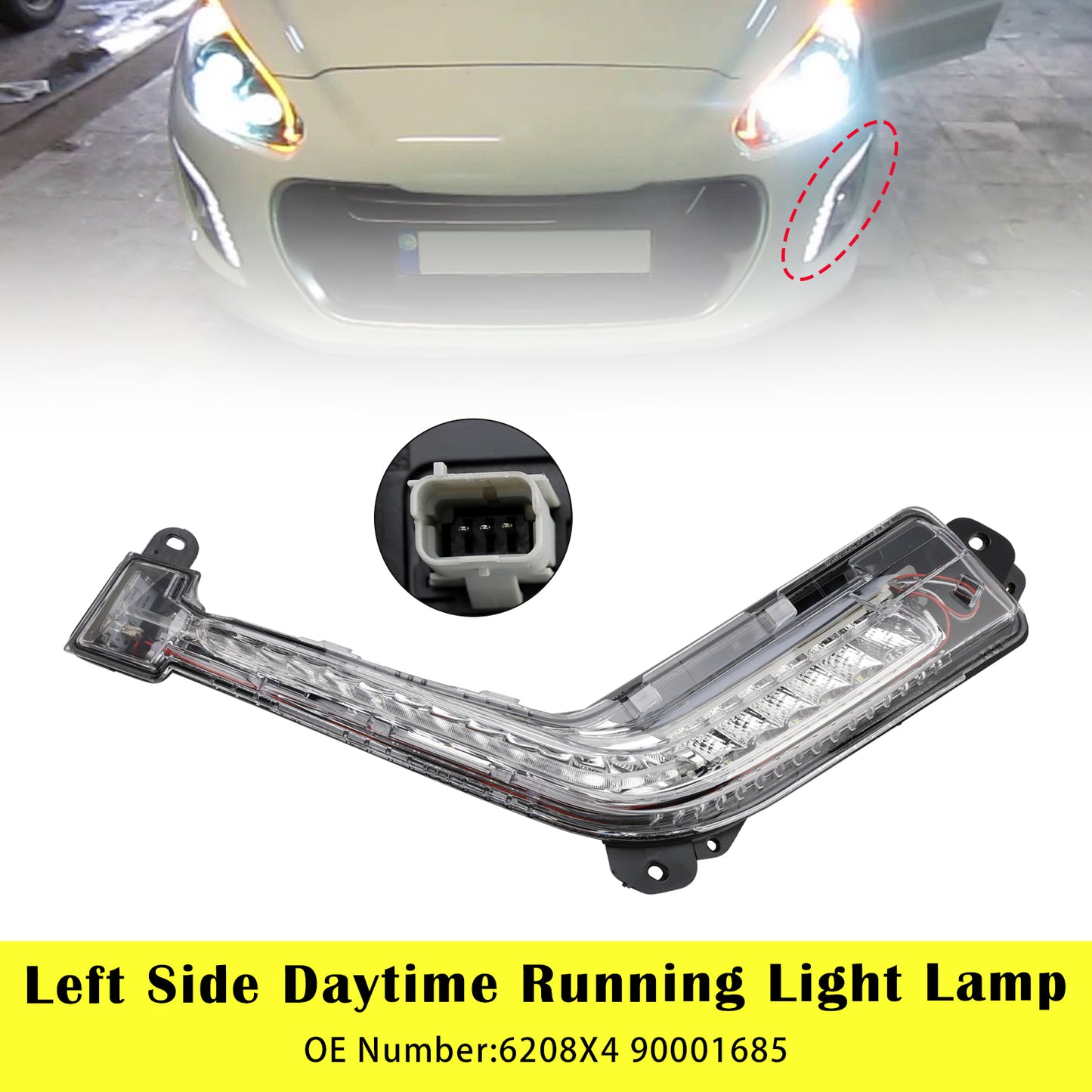 06.2011-04.2014 Peugeot 308 Mk1 Hatch 6208X4 90001685 Left Side Daytime Running Light Lamp