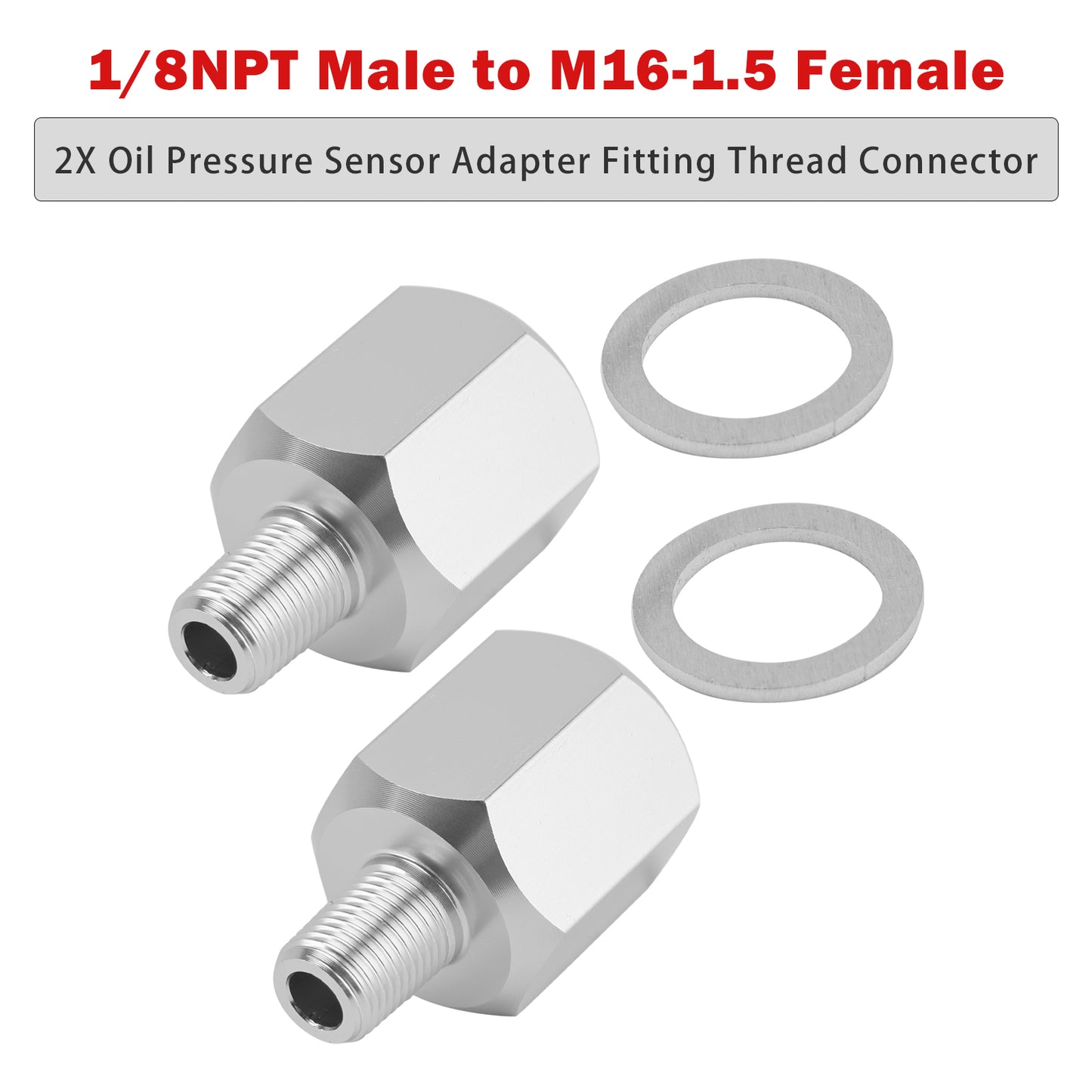 2x 1/8NPT Male to M16-1.5 Female Oil Pressure Sensor Adapter Thread Connector