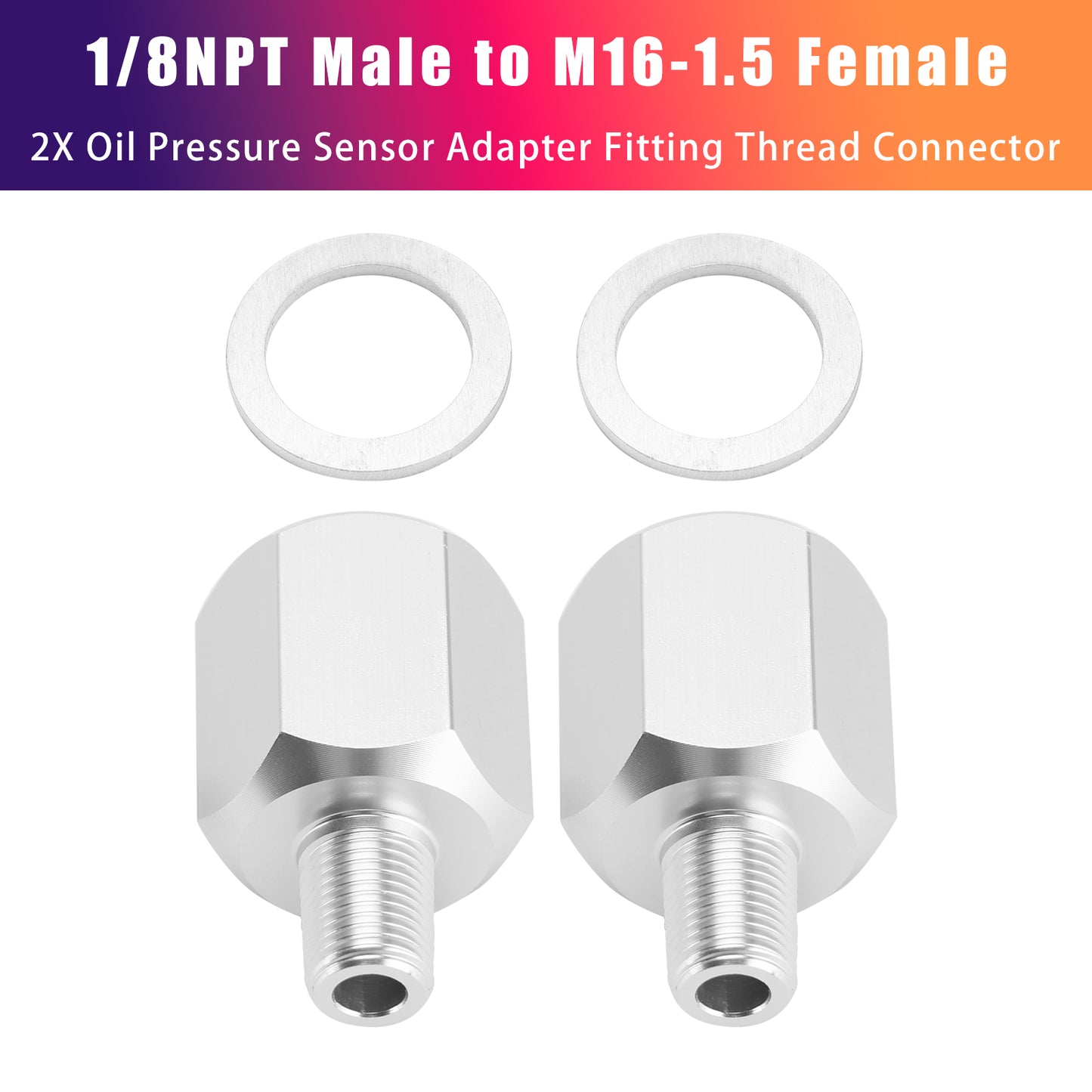 2x 1/8NPT Male to M16-1.5 Female Oil Pressure Sensor Adapter Thread Connector