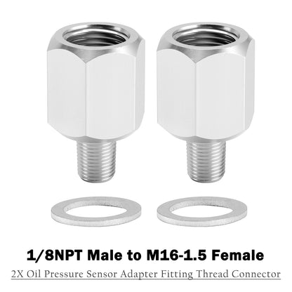 2x 1/8NPT Male to M16-1.5 Female Oil Pressure Sensor Adapter Thread Connector
