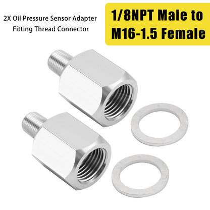 2x 1/8NPT Male to M16-1.5 Female Oil Pressure Sensor Adapter Thread Connector