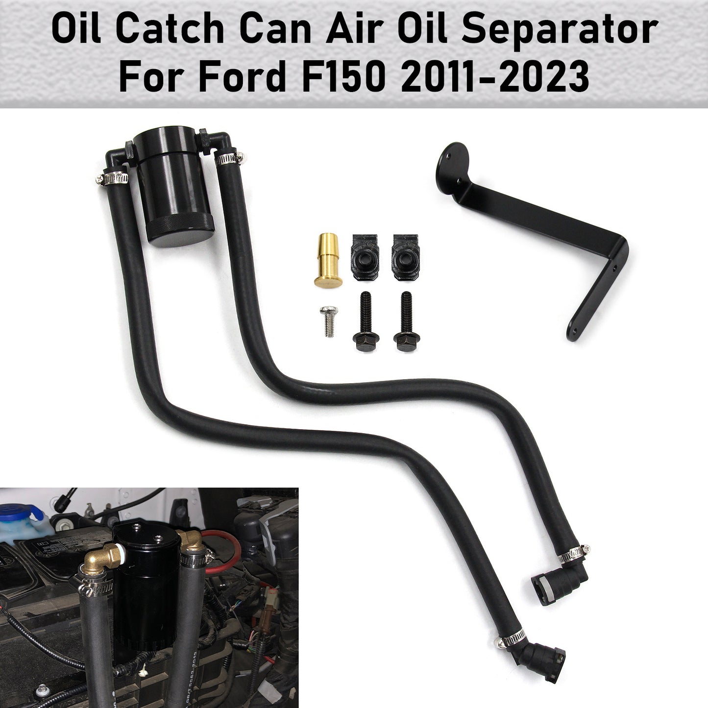2016 Ford F-150 5.0L OCC-1077-BK Ford F150 Oil Catch Can Air Oil Separator
