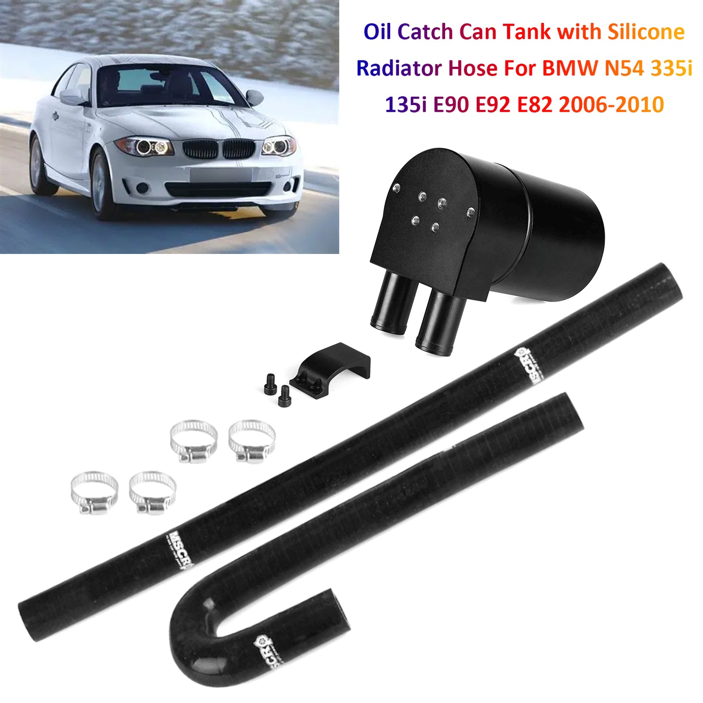 2008 Bmw 1 Series E82 Coupe 135i 1m OCC016-Black Oil Catch Can Tank with Silicone Radiator Hose