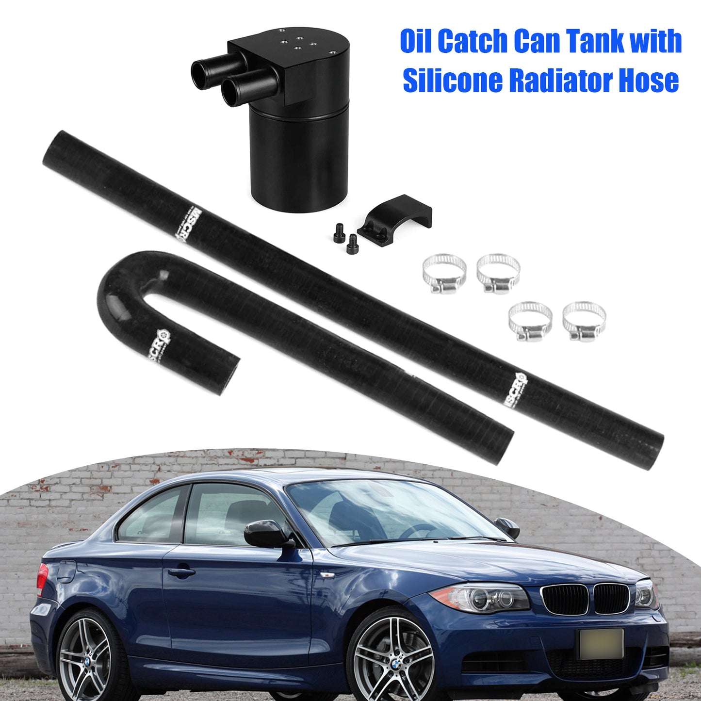 2008 Bmw 1 Series E82 Coupe 135i 1m OCC016-Black Oil Catch Can Tank with Silicone Radiator Hose