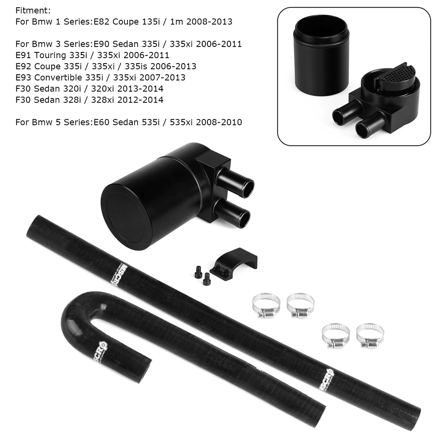 2008 Bmw 1 Series E82 Coupe 135i 1m OCC016-Black Oil Catch Can Tank with Silicone Radiator Hose