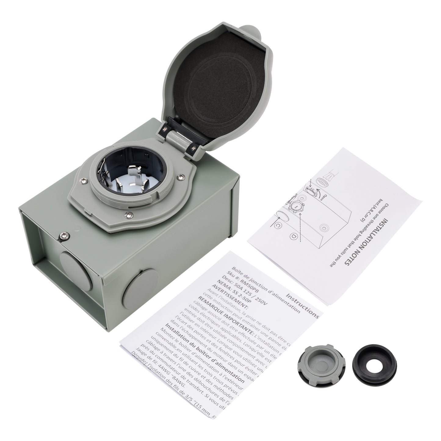 50Amp RV Generator Inlet Box NEMA SS2-50P Power Inlet Box 125/250V