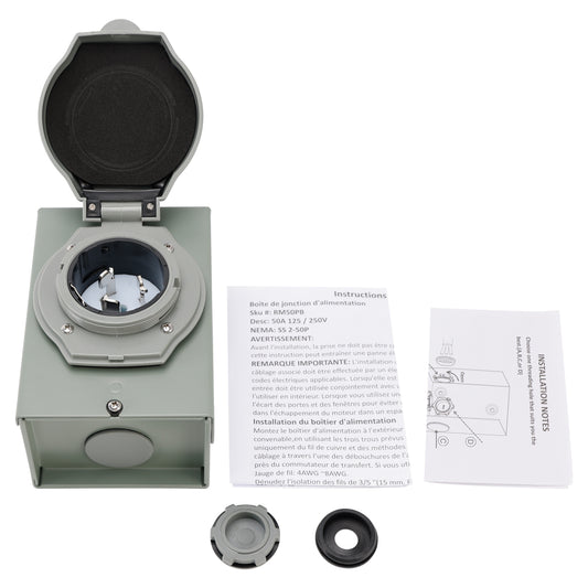 50Amp RV Generator Inlet Box NEMA SS2-50P Power Inlet Box 125/250V