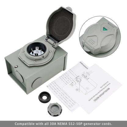 30Amp RV Generator Inlet Box NEMA SS2-50P Power Inlet Box 125/250V