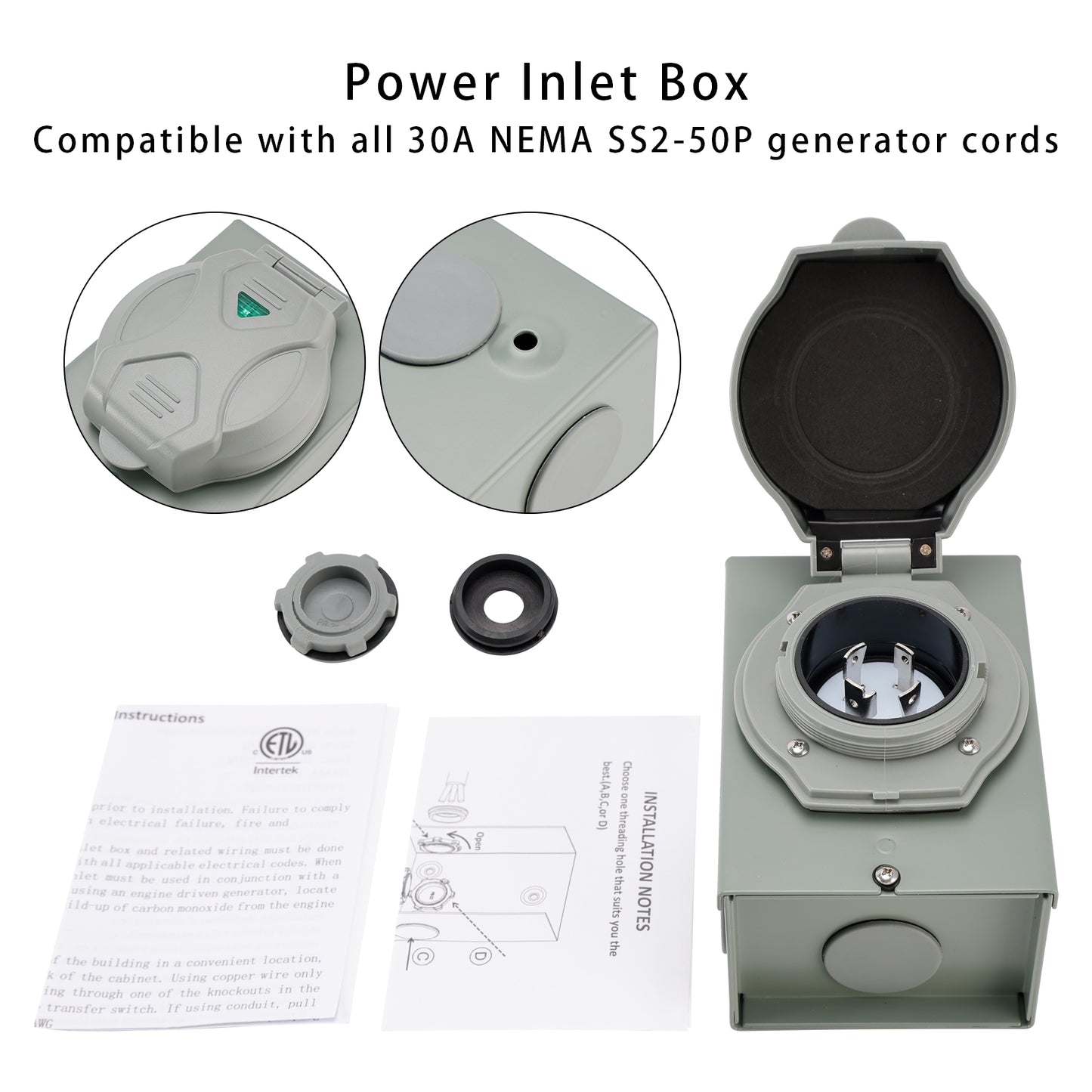 30Amp RV Generator Inlet Box NEMA SS2-50P Power Inlet Box 125/250V