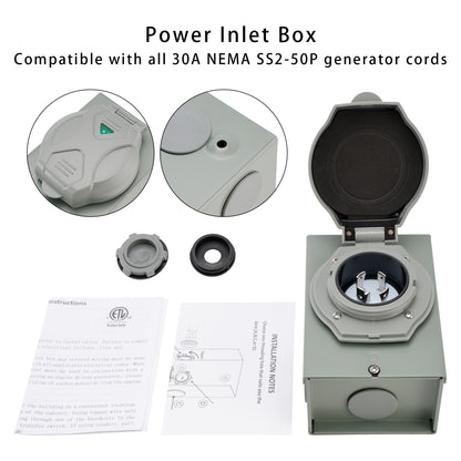 30Amp RV Generator Inlet Box NEMA SS2-50P Power Inlet Box 125/250V