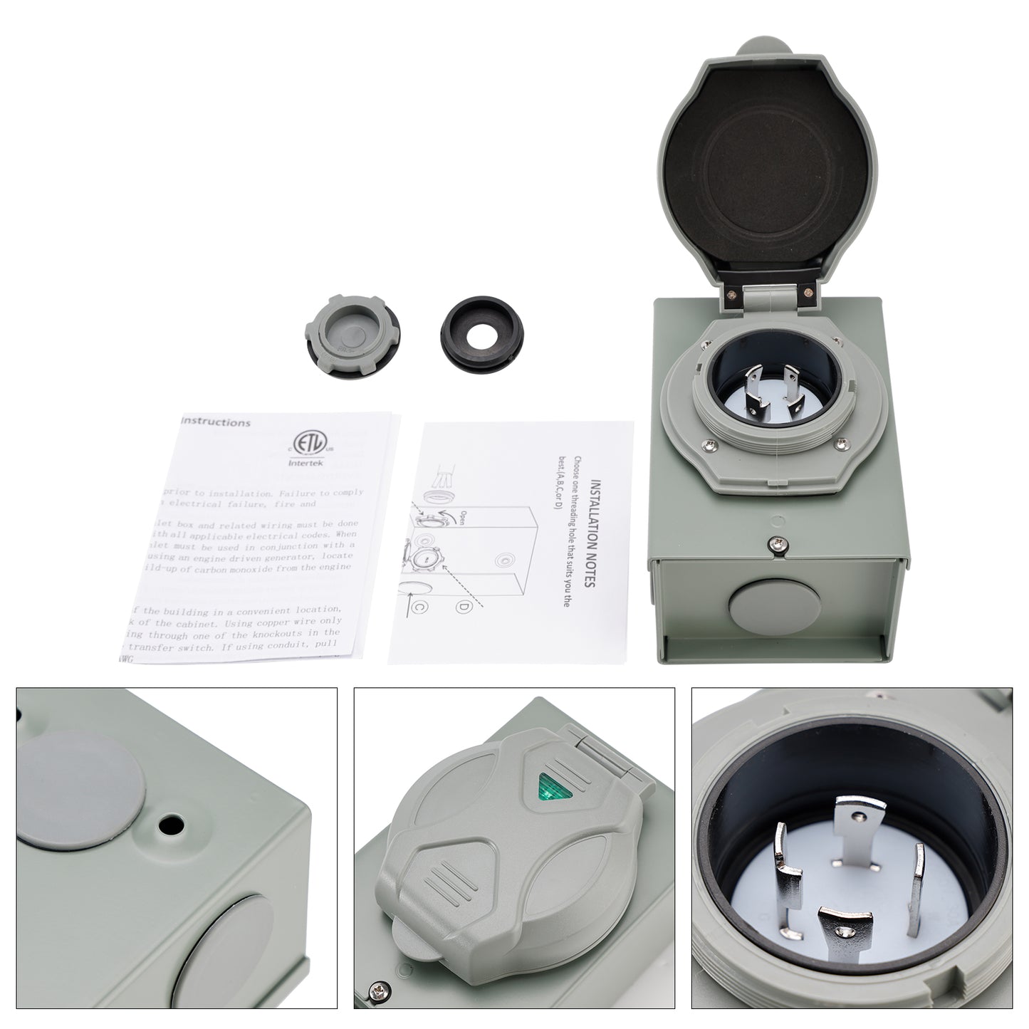 30Amp RV Generator Inlet Box NEMA SS2-50P Power Inlet Box 125/250V