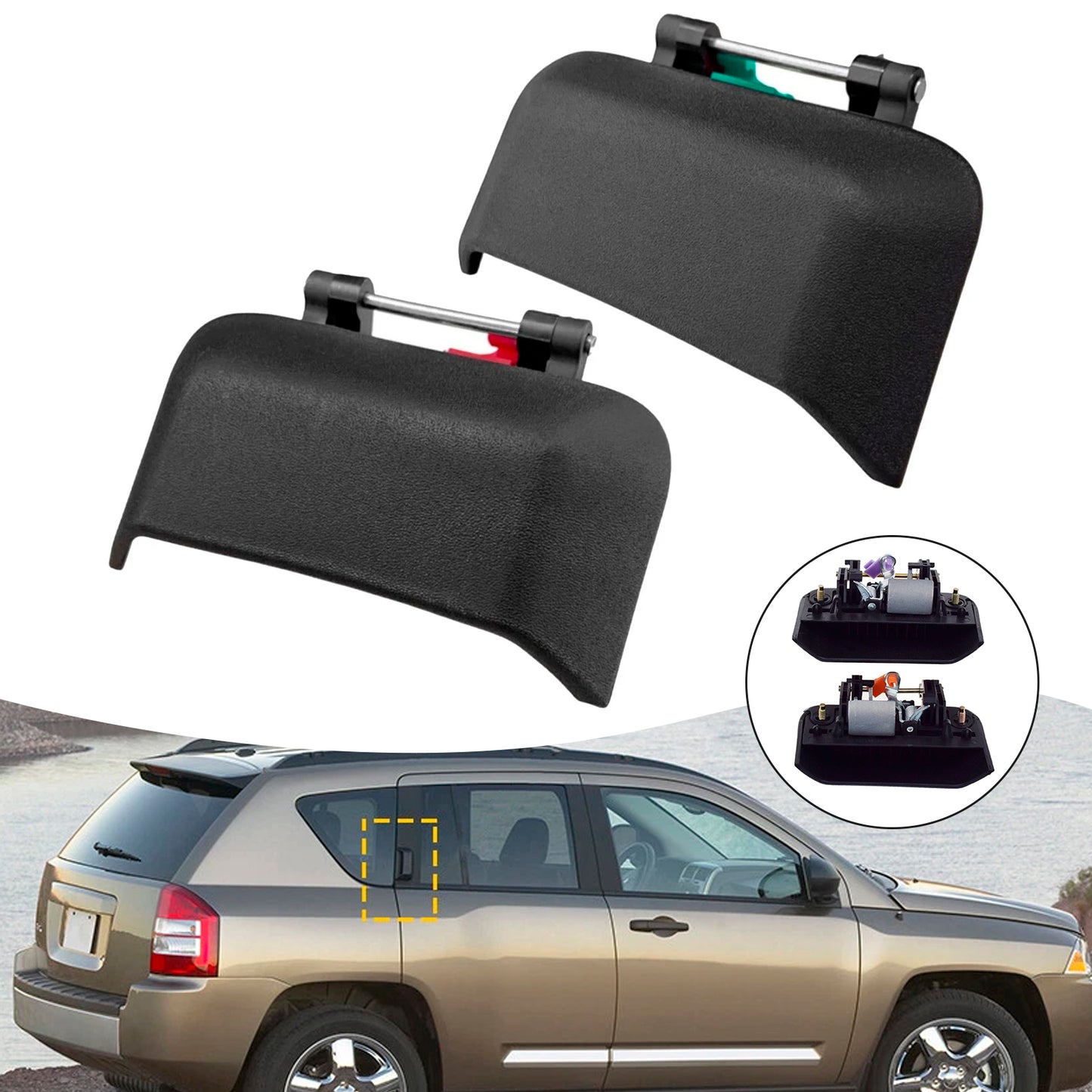 1Pair Car Rear Door Exterior Handle Black 2007-2016 Jeep Compass