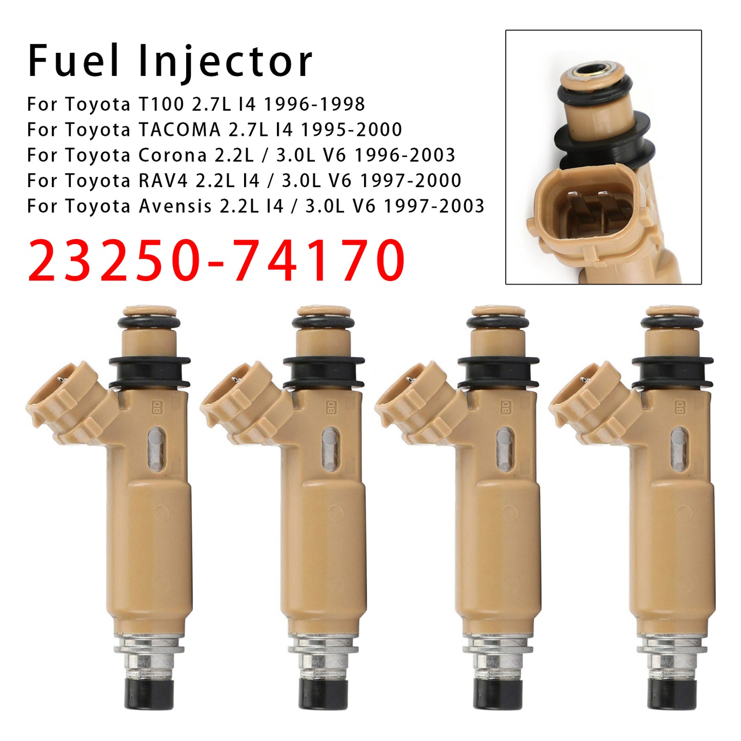 1997-2000 Toyota RAV4 2.2L I4 / 3.0L V6 23250-74170 4Pcs Fuel Injector
