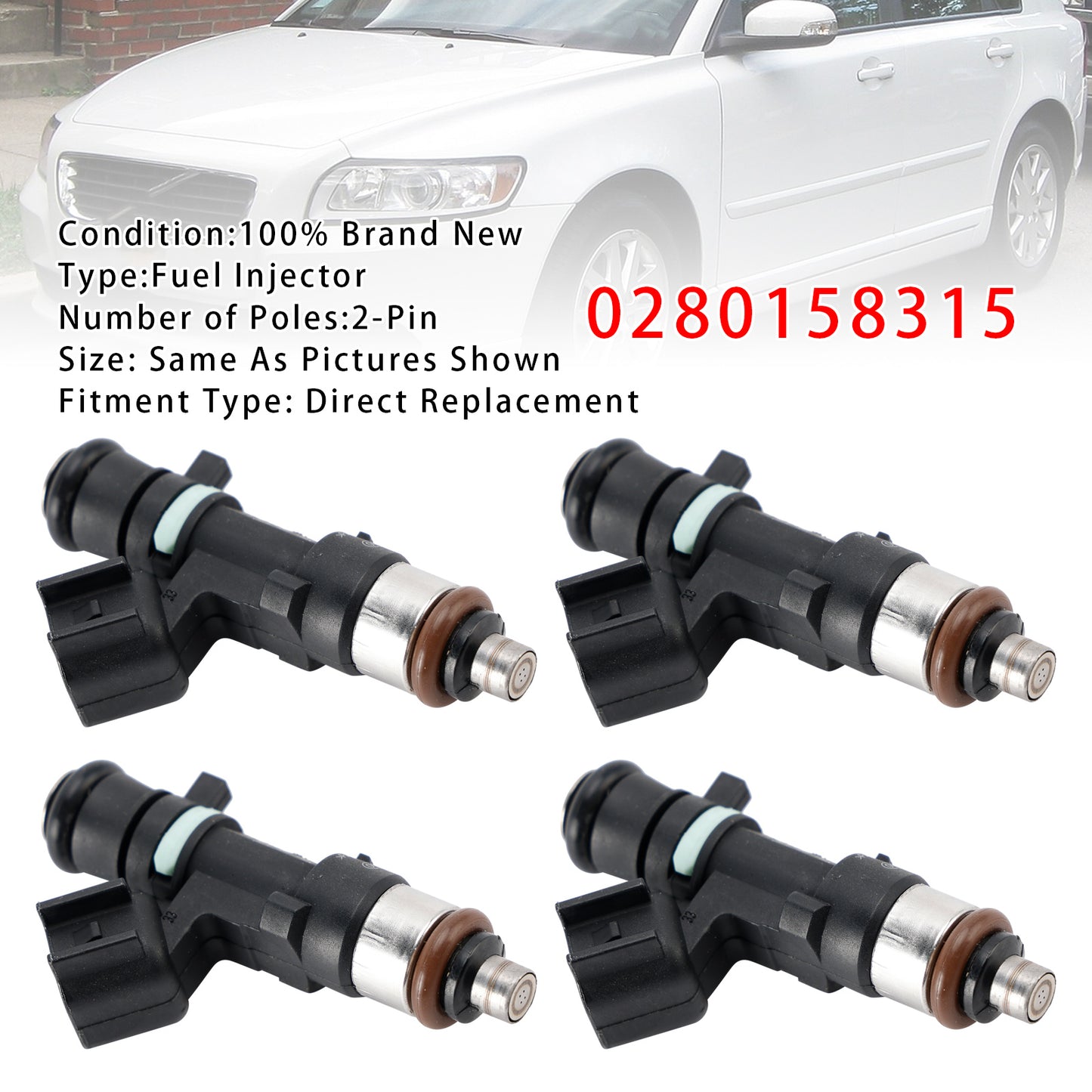 2015-2016 S60 2.5L L5 0280158315 4Pcs Fuel Injector