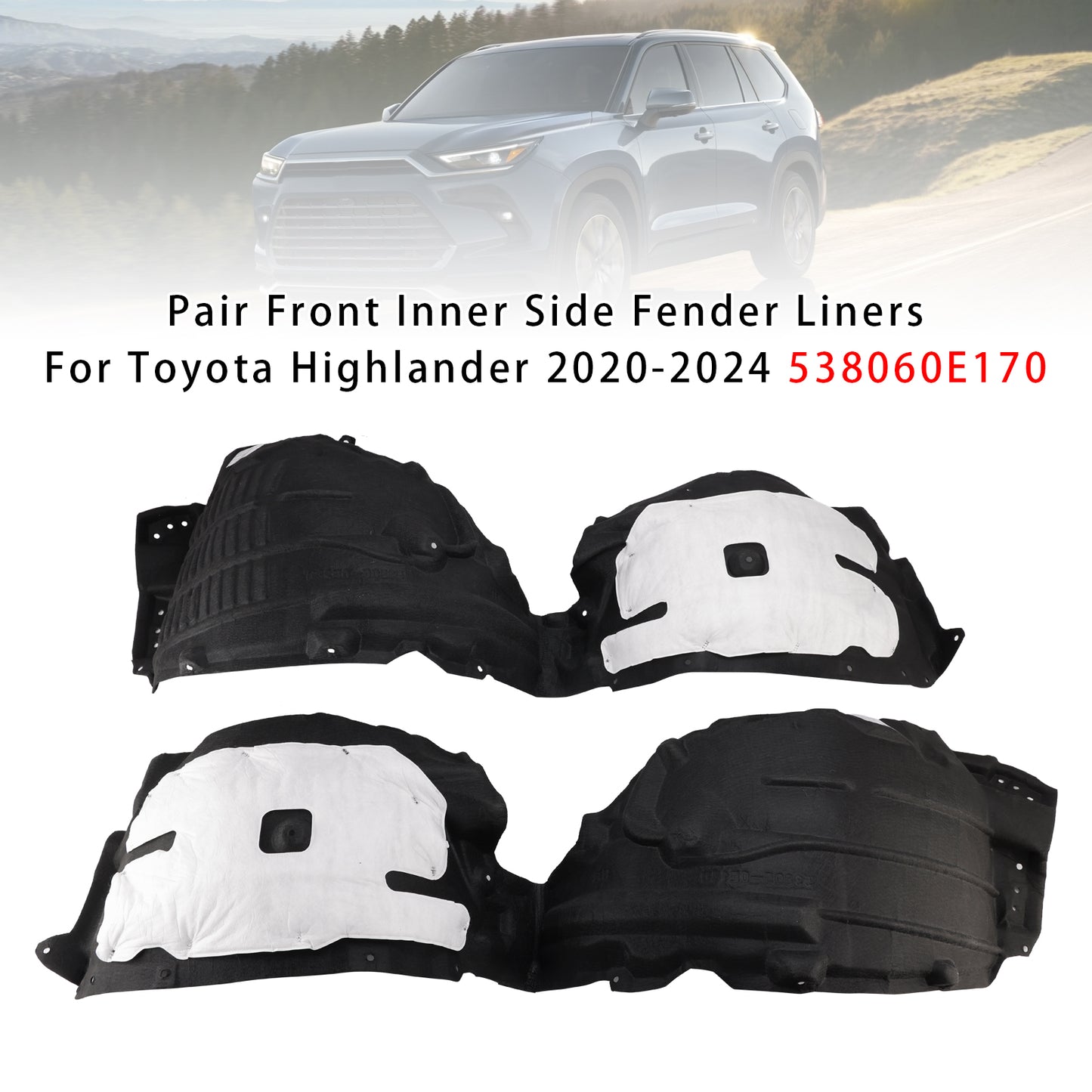 2020-2024 Toyota Highlander 538050E170 Pair Front Inner Side Fender Liners