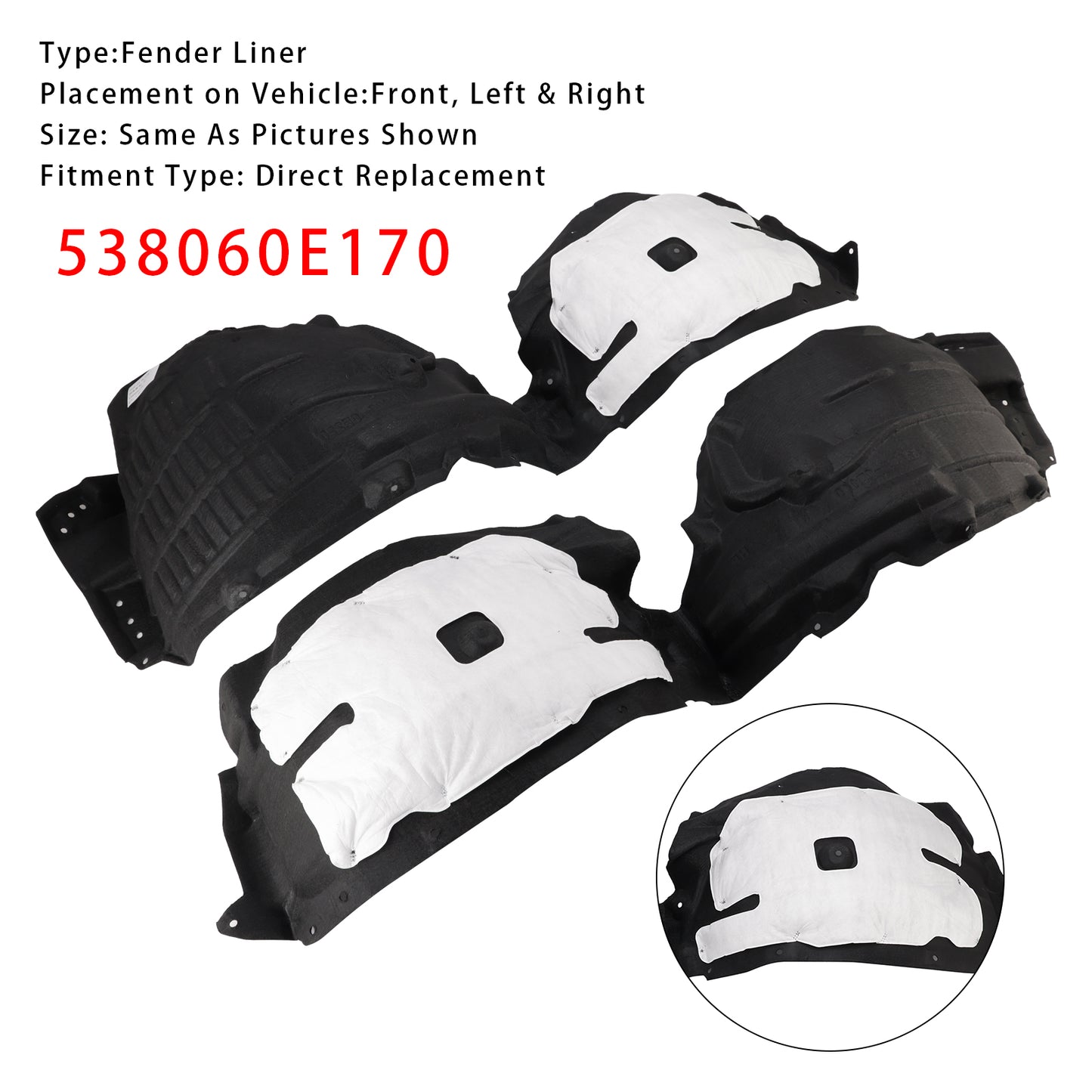 2020-2024 Toyota Highlander 538050E170 Pair Front Inner Side Fender Liners
