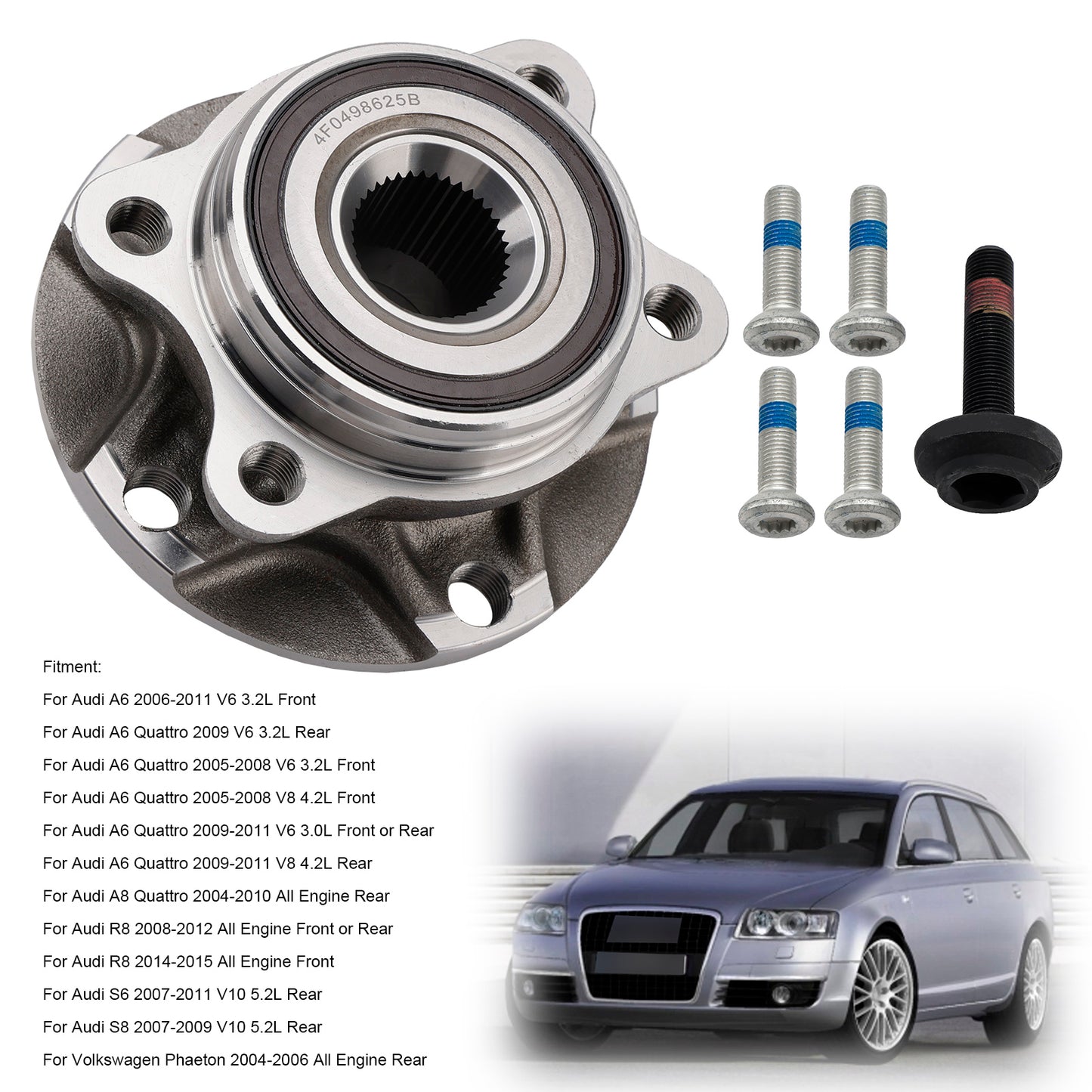 2008-2012 Audi R8 2008-2012 All Engine Front or Rear 4D0407613E Wheel Hub Bearing Assembly