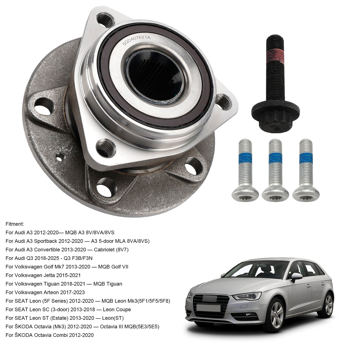 2012 VW GOLF Mk7 5Q0407621A Wheel Hub Bearing Assembly