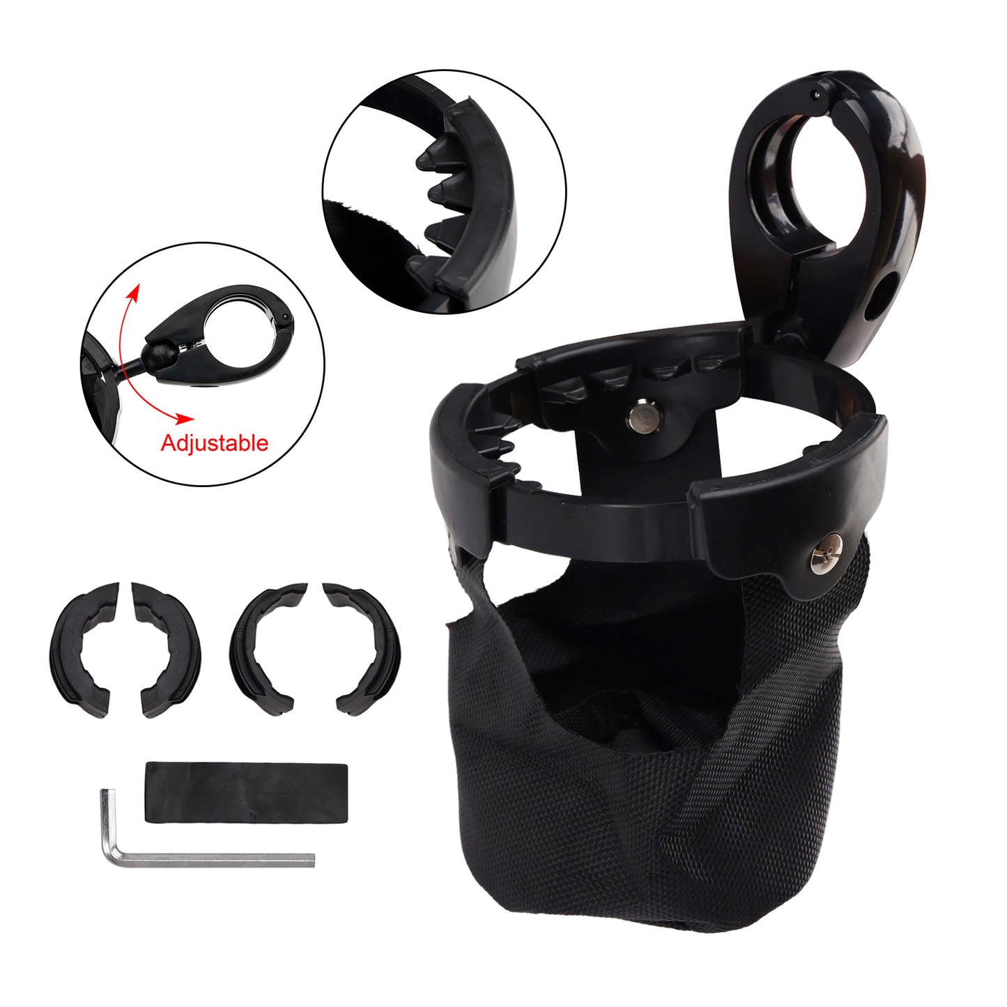 ATV UTV Bike Motorcycle Scooter Golf Cart with 22-27mm Bar Cup Bracket Holder Bottle Cargo Carrier Black Universal