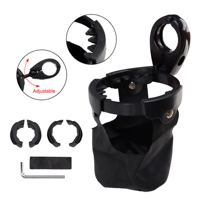 ATV UTV Bike Motorcycle Scooter Golf Cart with 22-27mm Bar Cup Bracket Holder Bottle Cargo Carrier Black Universal