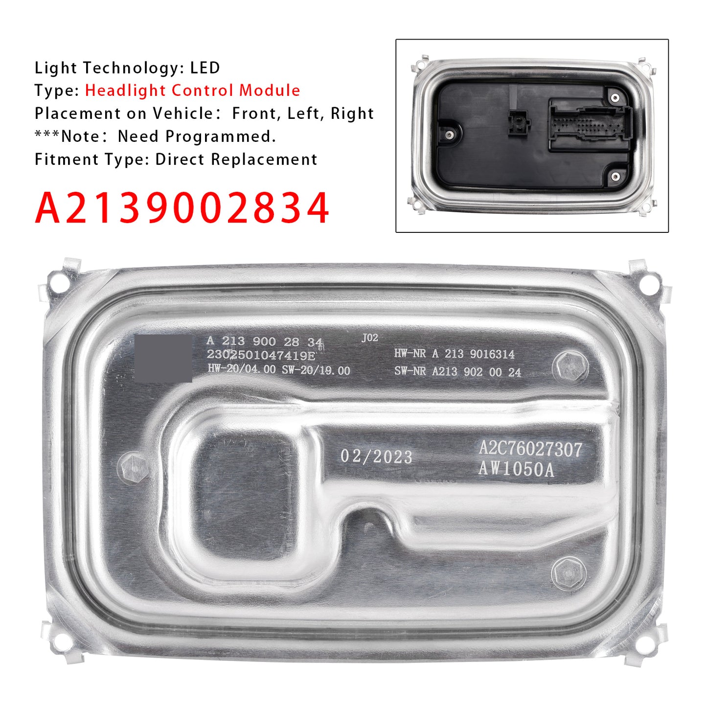 2022 Mercedes-Benz AMG GT 43 A2139002834 LED Headlight Control Module
