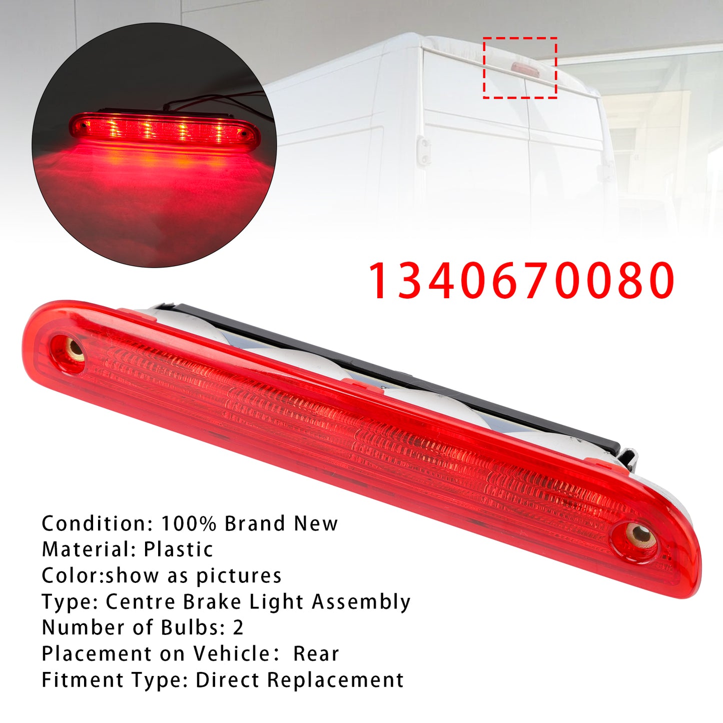 2007-2023 CITROEN RELAY- 1340670080 Rear Stop Red Brake Light Lamp